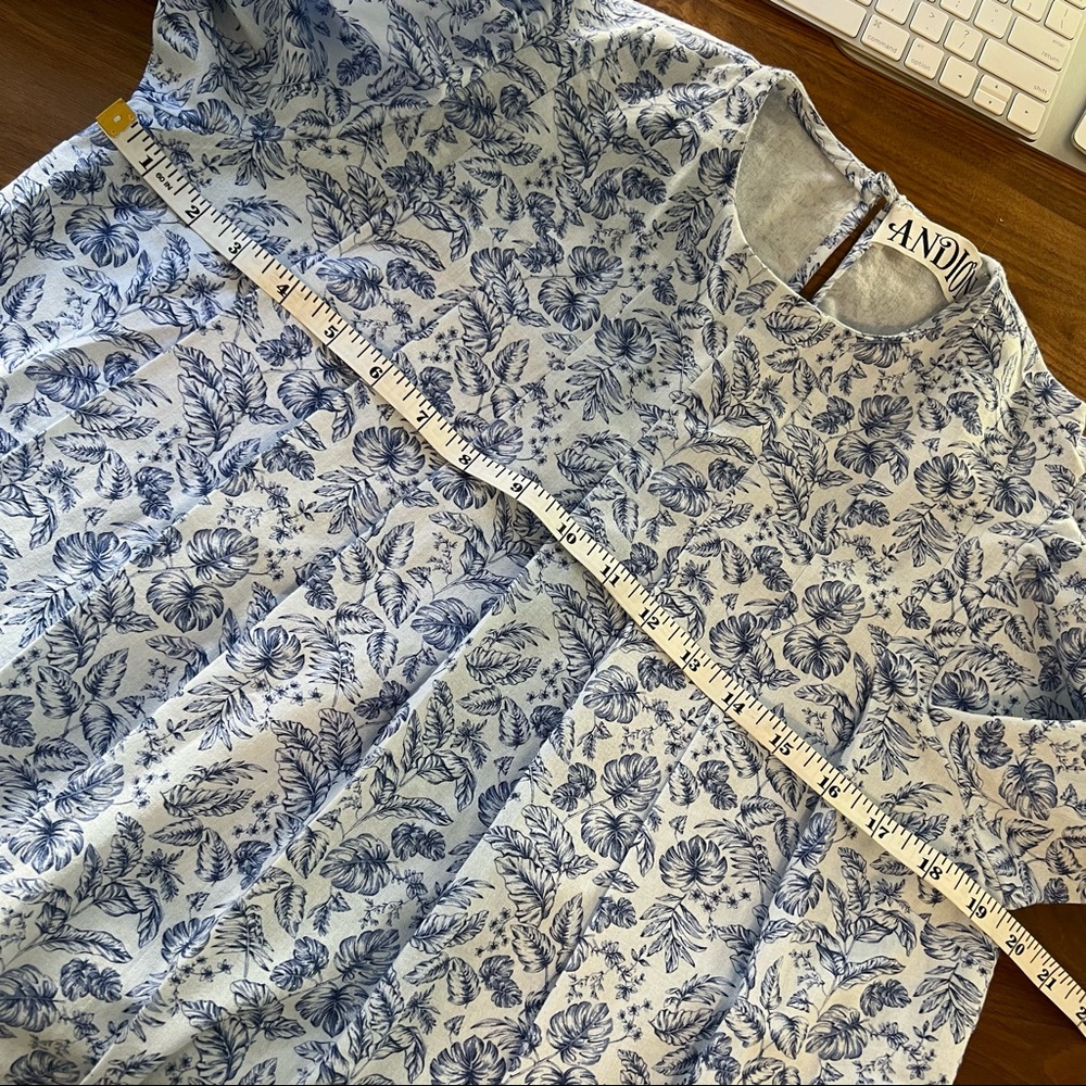 Andion Fiona blue paisley ditsy floral print embroidered collar blouse S - Picture 9 of 10